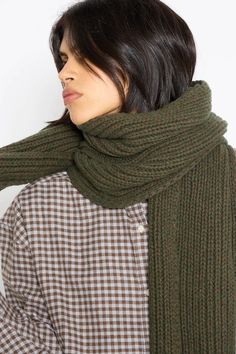 Mea Scarf in Foret | Baserange • Oroboro Store • Luxury Boutique • New York, NY Chunky Knit Scarves For Winter Cold Weather, Winter Cable Knit Scarves, Warm Wool Scarves For Fall, Warm Wool Scarf For Fall, Casual Wool Scarves For Fall, Cozy Soft Wool Knit Scarves, Casual Chunky Knit Scarf, Chunky Knit Scarves For Cold Weather, Brown Wool Casual Scarf