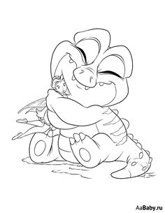 a cartoon character sitting on the ground with his arm around another character's neck