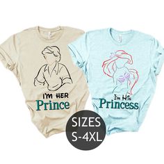 Disney engagement shirts, Disney honeymoon shirts, Disney couple shirts, Disney anniversary, Disney matching shirts, Disney adult shirts  Her Prince Eric, His Ariel, Disney couples shirt, disney couples, Ariel and Eric, little mermaid, Mr and Mrs, Disney plus size matching shirt  How to Order:  1. Eric Little Mermaid, Disney Honeymoon Shirts, Engagement Shirts, Couple Disney, Disney Anniversary, Disney Engagement, Disney Honeymoon, Cute Couple Shirts, Disney Couple