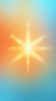 an orange and blue background with a bright star in the center on it's left side