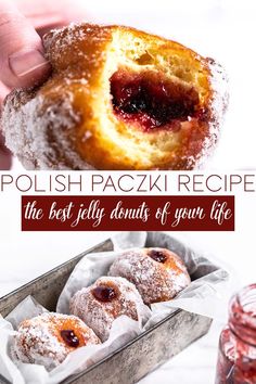 a person holding a pastry in their hand with the words polish pack recipe above it