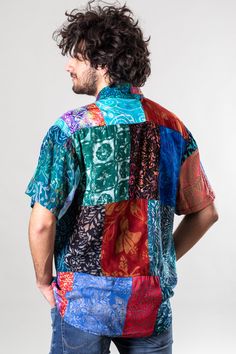 This patchwork shirt is the life of the party, and so are you. The brilliant bohemian radiance of this one-of-a-kind Hawaiian shirt is sure to turn heads and stoke the fires of individuality. Made from individual patches of handcrafted batik fabric from Indonesia complimented by bamboo buttons, each one of these shirts is UNIQUE and colors and patterns WILL DIFFER to reflect the interconnected and often varying nature of the universe. The result is the only shirt in the world that is as unique a Colorful Vibes, Magic Skirt, Sagittarius Gifts, Scorpio Gifts, Batik Shirt, Virgo Gifts, Capricorn Gifts, Aquarius Gifts, Libra Gifts