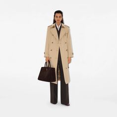 Long Waterloo Heritage Trench Coat in Honey - Women | Burberry® Official Classic Fall Raincoat For Work, Classic Fall Workwear Raincoat, Classic Gabardine Outerwear For Daywear, Double-breasted Fall Workwear Raincoat, Classic Winter Raincoat For Work, Fall Workwear Double-breasted Raincoat, Fall Gabardine Long Raincoat, Classic Long Coat Outerwear For Daywear, Classic Long Coat For Daywear