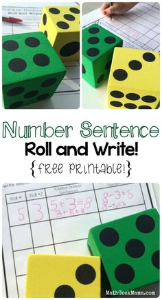 a number sentence roll and write game with dices