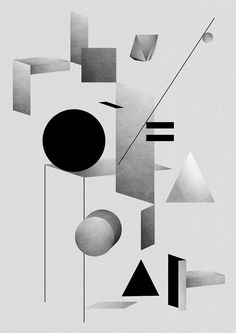 an abstract black and white poster with geometric shapes