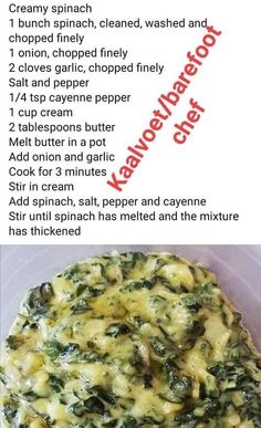 the recipe for spinach and cheese casserole is shown