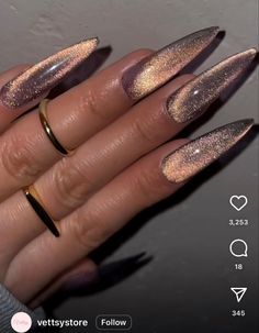 Gold Cat Eye Nails, Silver Cat Eye Nails, Cat Eye Manicure, Autumn Nails Design, Eye Manicure, Nails Galaxy, Moodboard Wallpaper, Fashion Outfits Dresses, Nails Autumn