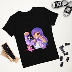 Dress your Aphmau fan in a t-shirt that's cute, super comfortable, and made of natural fabrics! This 100% organic cotton tee is sure to become their favourite Aphmau Merch. 100% Organic Cotton. Kawaii T-shirt With Character Print For Fans, Kawaii Cartoon Print T-shirt For Fans, Kawaii T-shirt With Cartoon Print For Fans, Kawaii Character Print Tops For Fan Merchandise, Kawaii Character Print Fan Merchandise Tops, Purple Graphic Print Kawaii T-shirt, Fun Short Sleeve T-shirt With Anime Print, Purple Kawaii T-shirt With Graphic Print, Kawaii Purple T-shirt With Graphic Print