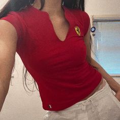 Ferrari Top Outfit, Ferrari Shirt Outfit, Ferrari Clothes, Ferrari Merch, Aesthetic Formula 1, Ferrari Top, Formula 1 Aesthetic