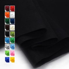 several colors of fabric on white background