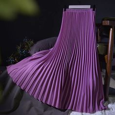 Lasaky - Ankle-Length Maxi Pleated Skirt: Elegant High-Waisted Midi Skirt Tangled Hoco, Purple Pleated Skirt, Plated Skirt, I Trust God, Velvet Pleated Skirt, Long Chiffon Skirt, Floral Lace Skirt, Pleated Fashion, Korean Skirt