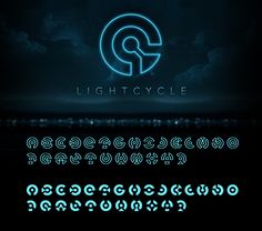 the lightcycle font and numbers are lit up with blue neons on black background