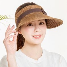 Department Name: Adult Gender: Women Style: Casual Pattern Type: Geometric Material: Straw Item Type: Sun Hats Suitable For The Season: Spring, Summer, Autumn Casual Brown Hat With Uv Protection, Casual Brown Hats With Uv Protection, Wide Brim Visor For Vacation, Spring Curved Brim Visor, Brown Summer Visor Sun Hat, Brown Visor Sun Hat For Summer, Trendy Spring Straw Cap, Casual Visor Hat For Vacation, Brown Summer Visor Straw Hat