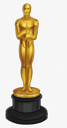 an oscar statue on top of a black pedestal with gold trimming and a white background