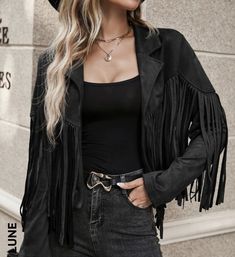 Brown Fringe Jacket Outfit, Nashville Fits, Gig Outfits, Country Jam, Vegas 2023, Tassel Jacket, Fringe Clothing, Nashville Outfit, Cropped Coat