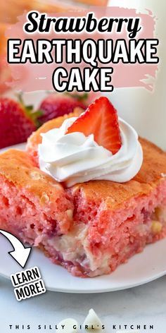 Strawberry Cheesecake Cake, Earthquake Cake Recipes, Earthquake Cake, July Recipes, Strawberry Cake Mix, Strawberry Dessert Recipes, Strawberry Cake Recipes, Cheesecake Cake, Strawberry Filling