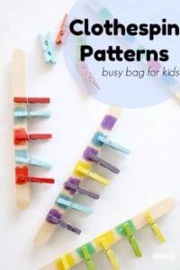 toothbrushes lined up on top of each other with the words, clothespin patterns busy bag for kids