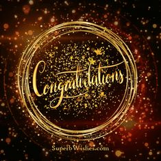 congratulations card with gold sparkles on a black and red background, surrounded by confetti