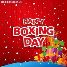 a red background with presents and the words happy boxing day