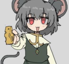 an anime character with mouse ears holding a piece of cheese