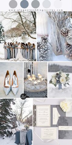 a collage of photos with snow and white flowers