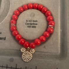 All Made By Hand Mickey Mouse Bracelet, Red Beaded Bracelet, Disney Jewelry, Red Bead, Kids Accessories, Red Gold, Beaded Bracelet, Kids Shop, Beaded Bracelets