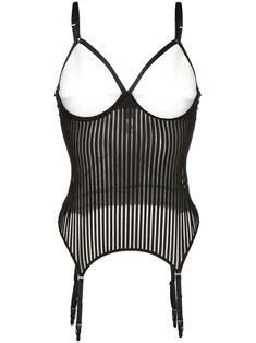 Maison Close Cupless Striped Bodice - Farfetch Elegant Corset With Adjustable Tank Straps, Elegant Corset With Adjustable Straps, Black Overbust Corset With Adjustable Straps, Black Underbust Corset With Adjustable Straps, Fitted Black Straps For Night Out, Elegant Fitted Straps For Night Out, Black Corset With Tank Straps And Corset Back, Black Corset With Tank Straps, Fitted Underbust Camisole With Straps