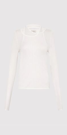 Introducing the Semi Sheer Loop Top White, a playful and versatile addition to your everyday capsule wardrobe. Made from 100% TENCEL™ Lyocell, this top features a layered halter neckline, long sleeve design, and is hip-length for a flattering silhouette. Perfect for layering, with a semi-sheer fabrication for a modern touch. Details: Color: White 100% TENCEL™ Lyocell Semi-sheer fabric Layered halter neckline Vendor Code: W24-205WHT Fits true to size Model is 5ft 5in and is wearing a size S Long Sleeve Tops For Layering With Minimal Stretch, Chic Fitted Top With Thumbholes, Long Sleeve Tops With Minimal Stretch For Layering, Chic Fitted Tops With Thumbholes, Chic Tops With Thumbholes And Minimal Stretch, Versatile Long Sleeve Top With Thumbholes For Spring, Versatile White Top With Thumbholes, Chic Long Sleeve Top With Thumbholes For Layering, Spring Long Sleeve Top