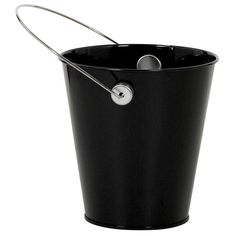 a black metal bucket with two handles