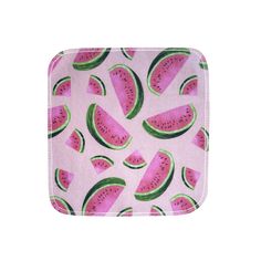 watermelon slices on pink background with white border