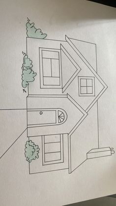 a drawing of a house with trees in the background