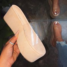 Style Fashion, Stylish Item Slippers Upper Material PVC Toe: Open Toe Closure Type: Slip-On Heels: Platform Color: Blue,Black,Khaki Clear Shoes, Shoe Shopping, Platform Flats, Wedges Style, Hype Shoes, Platform Slippers, Looks Black, Casual Slippers