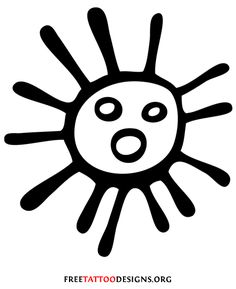 a black and white drawing of a sun