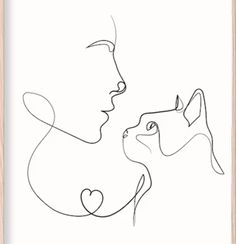 a black and white drawing of a woman kissing a cat with a heart shaped nose