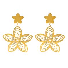 Discover Elegance and Style Introducing our Gold Plated Stainless Steel Flower Drop Earrings - a perfect blend of sophistication and modern style for today's woman. These glossy dangle earrings are meticulously crafted to enhance your every ensemble, ensuring you shine at every occasion. Whether you're dressing up for a party, a wedding, or simply accentuating your daily outfits, these earrings promise to uplift your jewelry game effortlessly. Product Features Material: High-quality 316L Stainless Steel Color: Vibrant gold finish as displayed in pictures Design: Unique hollow flower shape for a delicate yet striking look Season Versatility: Ideal for Spring, Summer, Autumn, and Winter Unique Benefits Stainless steel construction ensures durability and long-lasting wear Lightweight design f Flower Drop Earrings, Steel Flowers, Stunning Earrings, Wild And Free, Gold Drop Earrings, Picture Design, Flower Shape, Flower Earrings, Vintage Flowers