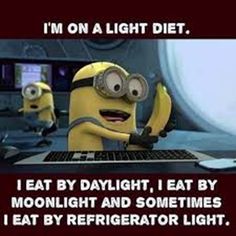 a minion is sitting in front of a laptop with the caption saying, i'm on a light diet