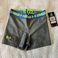 Under Armour Grey Compression Spandex Shorts Size Xs Color Grey With Blue/ Green Waistband New With Tags Smoke Free Home Fitted Gray Athletic Shorts For Training, Under Armour Stretch Athletic Shorts For Gym, Sports Bottoms With Logo Waistband, Fitted Gray Moisture-wicking Athletic Shorts, Fitted Gray Athletic Shorts For Workout, Stretch Activewear With Logo Waistband For Sports, Sporty Gym Bottoms With Logo Waistband, Sporty Bottoms With Logo Waistband For Gym, Under Armour Stretch Athleisure Shorts