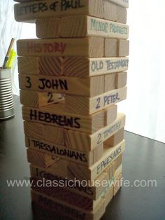 a stack of wooden blocks sitting on top of a table