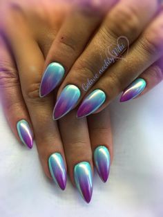 Unghie Sfumate, Aurora Nails, Chrome Nail Art, Blue Nail, Nail Swag, Gel Nail Designs, Fancy Nails, Nail Polishes, Chrome Nails