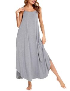 PRICES MAY VARY. 💃[Soft Comfy Nightgown] - SWOMOG sleeveless nightgown is made of Modal, which is supremely soft, comfy, breathable and skin-friendly. The fabric also has good perspiration capacity, which help to enjoy restful, comfortable, sweat-free nights.This women long nightgown is perfect for sleep wear and lounge wear. 💃[Casual Long Nightdress] - The loose fit design of this long nightdress, an A-line maxi silhouette can better show your perfect figure. The U neckline, sleeveless, adjus Long Nightdress, Long Nightgown, Pajama Dress, Perfect Figure, Lounge Dress, Comfy Dresses, Nightgowns, Night Shirt, Dress With Pockets