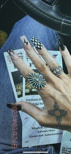 Nfr Nails, Punchy Nails Designs, Punchy Western Nails, Cowgirl Nails, Country Acrylic Nails, Cowboy Nails, Aztec Nails