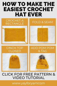 how to make the easyest crochet hat ever for free pattern and video