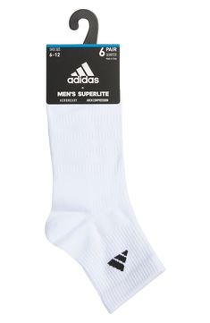 Classic 3-stripes branding marks sporty quarter-length socks knit from soft, stretchy yarn with targeted mesh ventilation and cushioning for all-day comfort. Pack of six pairs Polyester/spandex Machine wash, tumble dry Imported Adidas Sporty Socks For Sports, Adidas Sporty Socks With Logo, Sporty Adidas Socks For Sports, Sporty Adidas Socks, Adidas Sports Socks With Logo, Adidas Breathable White Socks, Adidas White Breathable Socks, White Breathable Adidas Socks, Stripes Branding