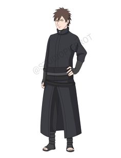 an anime character with black hair wearing a long coat