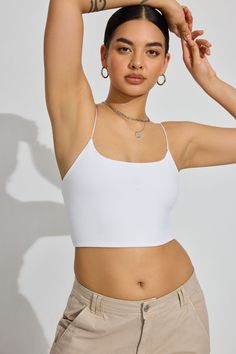 Eva Cropped Cami Top White Customer Service Gifts, White Cami, Cropped Cami, Cami Crop Top, Athletic Outfits, Trouser Pants, Cami Top, Pants Outfit, Cami Tops