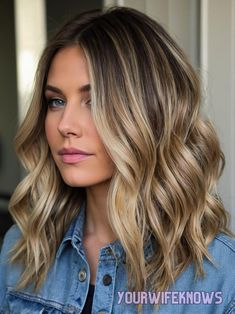 Bronze Shoulder Length Hair, To The Root Balayage, Balayage Ombre Hair Blonde, Blonde Ombre Shoulder Length Hair, Hair Color Ideas For Ombre, Medium Brown Roots Blonde Ends, Medium Dark Blonde Hair With Highlights, Balayage Blonde Medium Length, Root Melt Dark Blonde