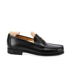 PENNY LOAFERS IN BLACK VARIK Timeless Black Slip-on Moccasins, Timeless Black Slip-on Loafers, Black Round Toe Moccasins For Galas, Classic Black Dress Shoes With Flat Heel, Black Closed Toe Moccasins For Galas, Black Loafers With Leather Sole For Galas, Black Loafers With Almond Toe, Closed Toe Loafers With Branded Insole For Galas, Black Goodyear Welted Moccasins With Round Toe