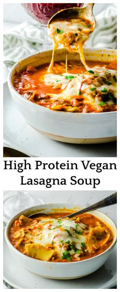 two pictures showing different types of lasagna soup