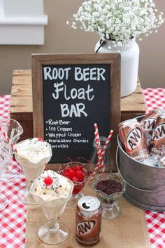 root beer floater bar with ice cream and cherry soda