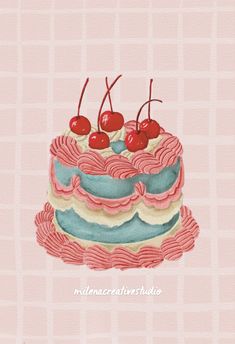 a cake with three cherries on top